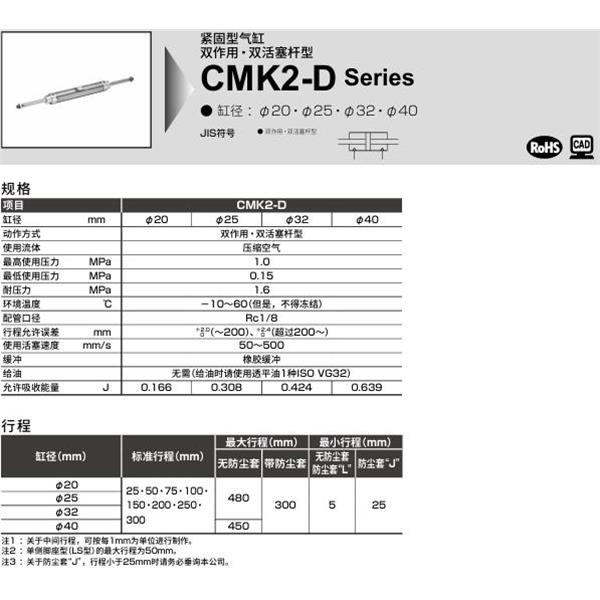 CKD喜开理紧固型气缸DMK2-D-FA-32-100-T0H-R-JI