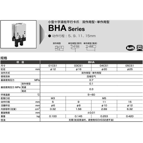 CKD喜开理小型十字滚柱平行卡爪BHG-04CS1-Y1