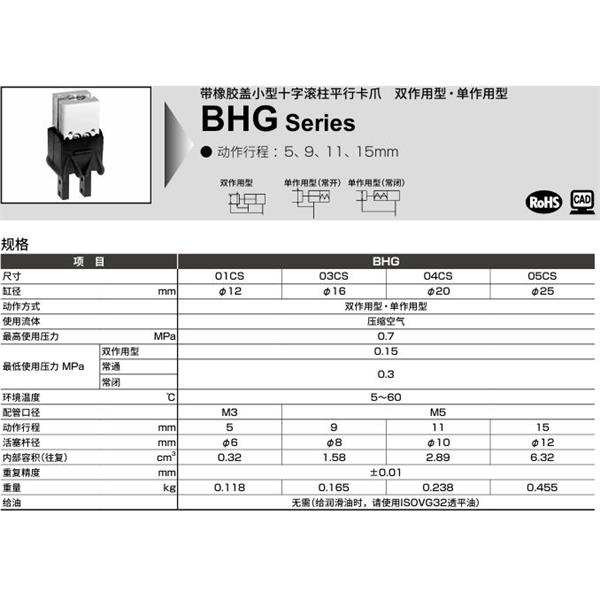 CKD喜开理小型十字滚柱平行卡爪BHG-04CS1-Y1