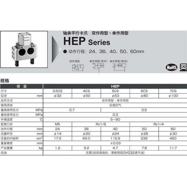 CKD喜开理轴承平行卡爪HEP-4CS-Y1-T2H-R