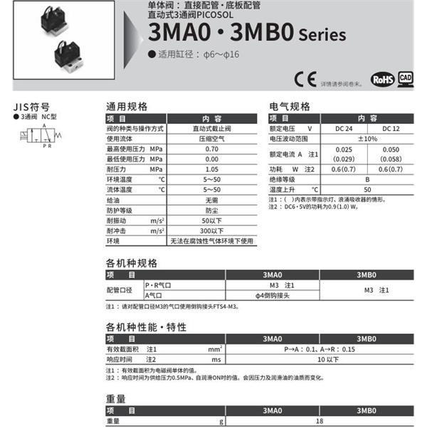 CKD喜开理PICOSOL 3MA019-T4-C2-3