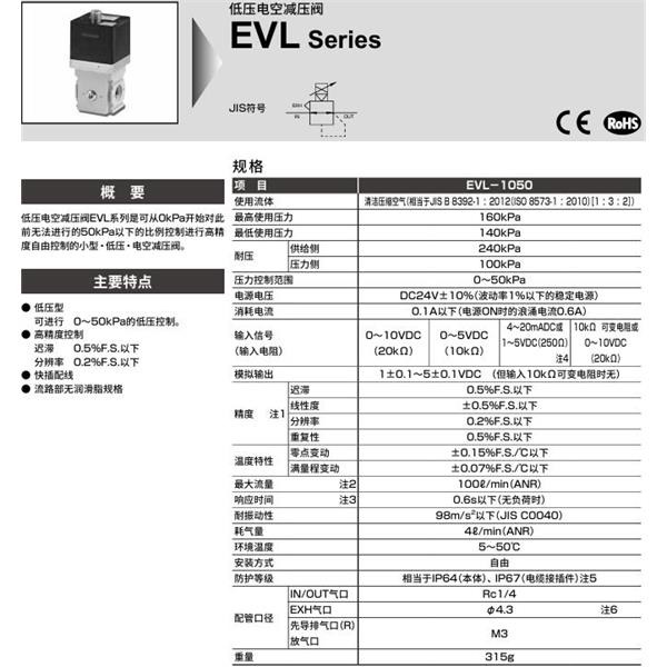 CKD喜开理 低压电空减压阀EVL-1050-008-E1L11
