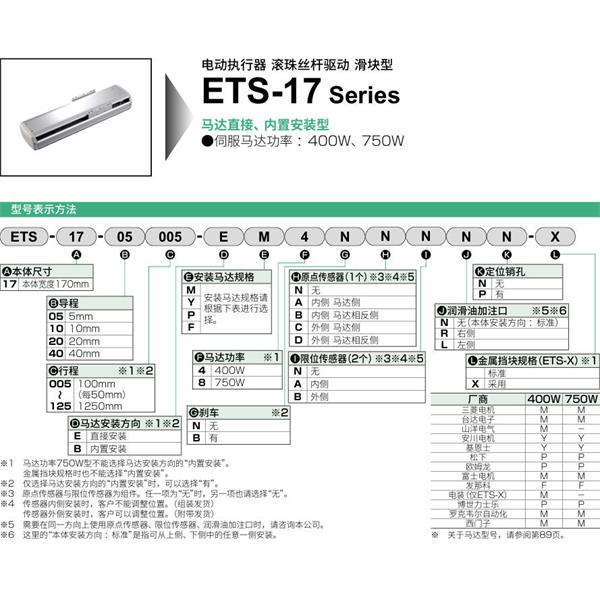 CKD喜开理电动执行器（无马达型）滑块型ETS-17-10025-EM4NNNNN