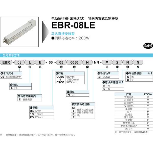 CKD喜开理电动执行器（无马达型）滑块型EBR-08LE-00-050150NNN-M2NN