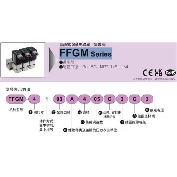 CKD喜开理多种流体直动式3通电磁阀集成阀FFGM-3100BS02A3A1