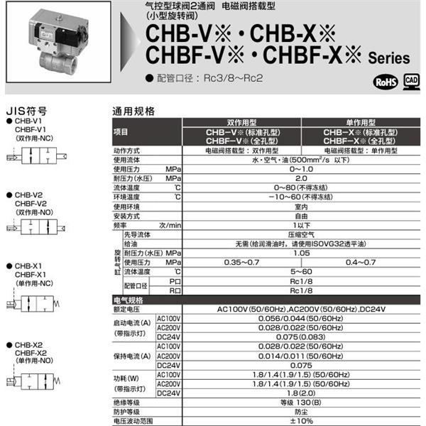 CKD喜开理气控式球阀2・3通CHB-X2-40-ND2-WS-AC100V