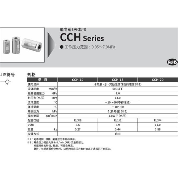 CKD喜开理单向阀（液体用）CCH-15N