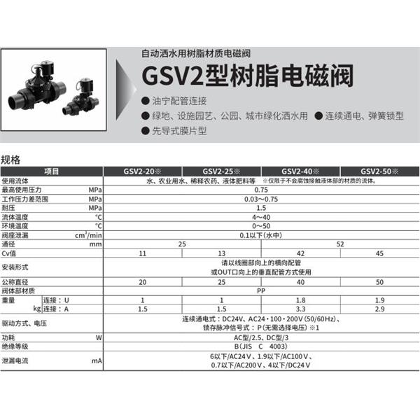 CKD喜开理自动洒水用树脂制电磁阀GSV2-25U-P-AC100V