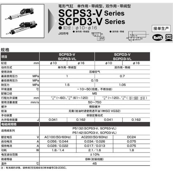 CKD喜开理笔形气缸SCPS3-VL-LS-16-250-3-T5V-D-B2
