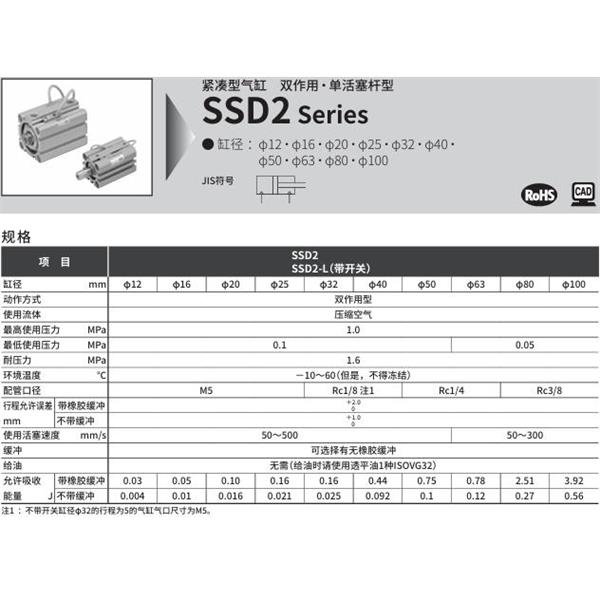 CKD喜开理紧凑型气缸SSD2-L-80-10-T0H-R-N-LB-I