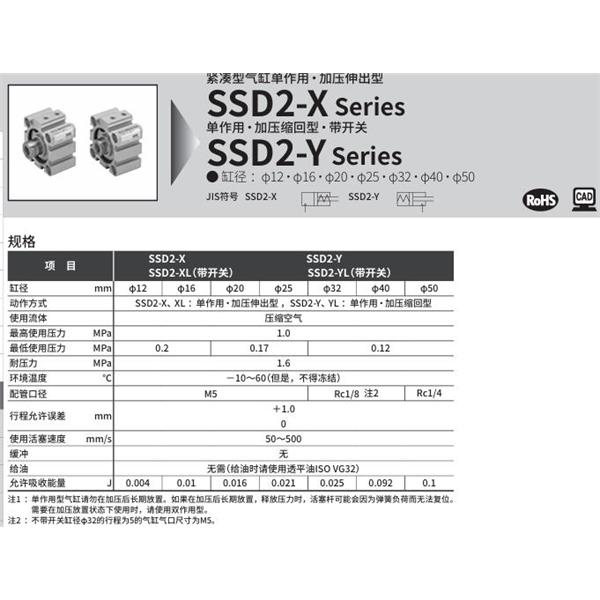 CKD喜开理紧凑型气缸SSD2-X-40-5-N-LB-I