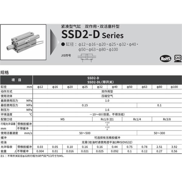 CKD喜开理紧凑型气缸SSD2-50-5-N-LB-I
