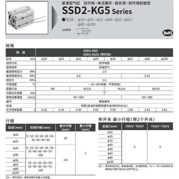 CKD喜开理紧凑型气缸SSD2-KG5-100-5-N-LB-I