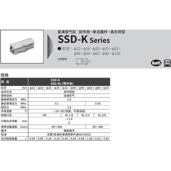 CKD喜开理超级紧凑型气缸SSD-K-20-5-N-LB-I