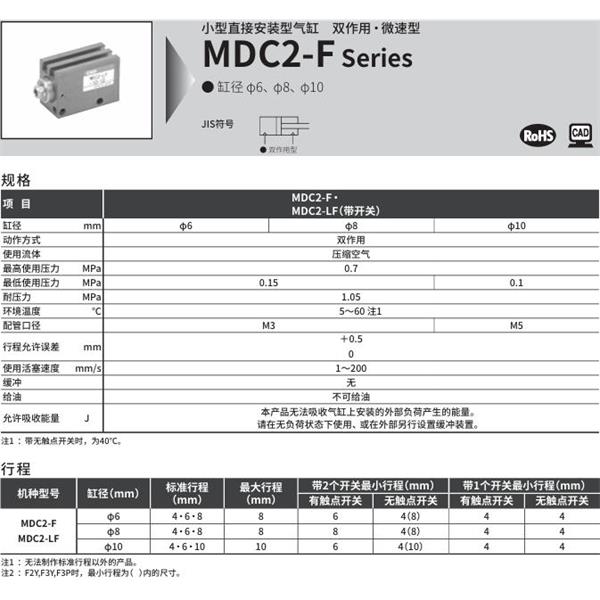CKD喜开理小型直接安装型气缸MDC2-F-8-8