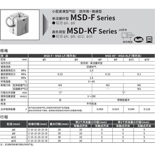 CKD喜开理小型紧凑型气缸MSD-LF-16-25-F2V-R
