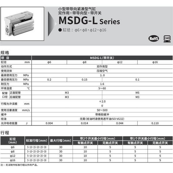 CKD喜开理小型紧凑型气缸MSDG-L-16-10-F0H-D-R