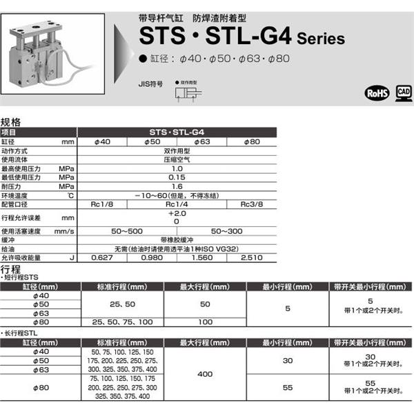 CKD喜开理带导杆气缸STL-BG4-L1-50-100-T2YD-R-F
