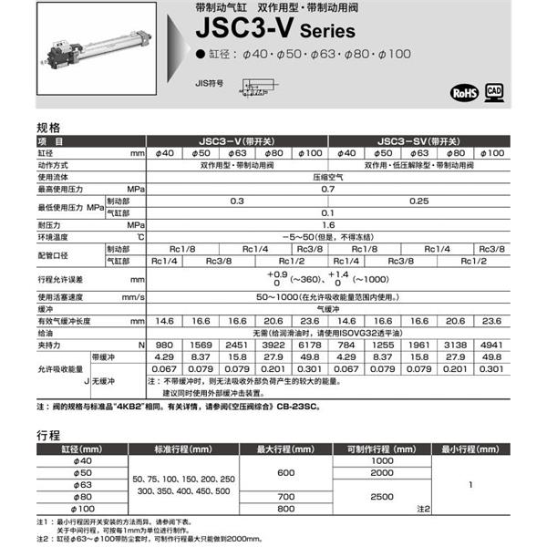 CKD喜开理带制动器气缸JSC3-SV-TB-40B-50-1-T0H-R-SI