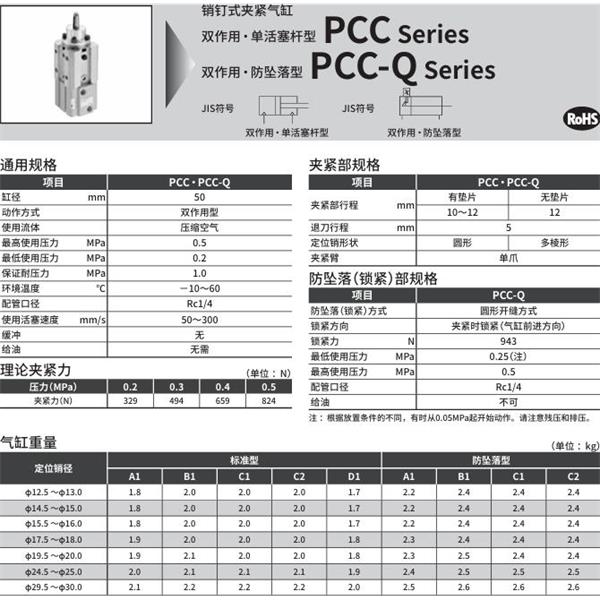 CKD喜开理销钉式夹紧气缸PCC-QB1Q177-T2YDD-2SP1