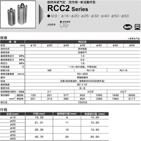 CKD喜开理旋转夹紧气缸RCC2-00-50-40-R-T0H-R