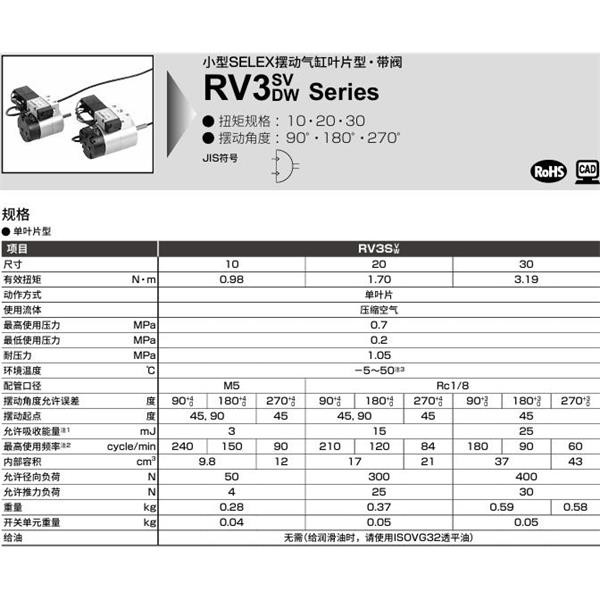 CKD喜开理台式摆动气缸RV3SW30-180-45-SR-U-LS