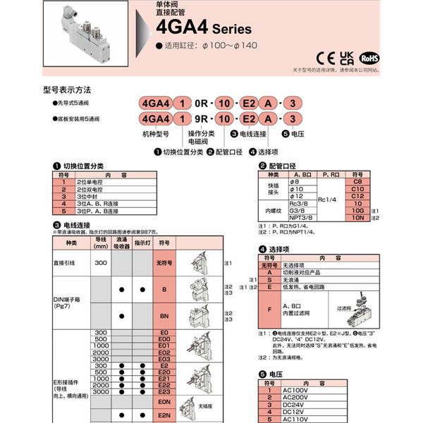 CKD喜开理先导式5通电磁阀4GA42R-C12-E20A-3
